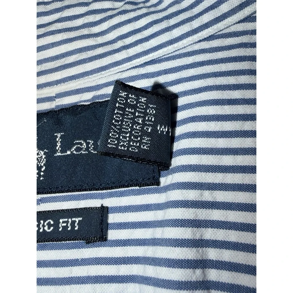 Polo Ralph Lauren Seersucker Button Up Shirt Mens Large Blue Striped